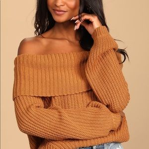 Carmichael Light Brown Off-the-Shoulder Knit Sweater